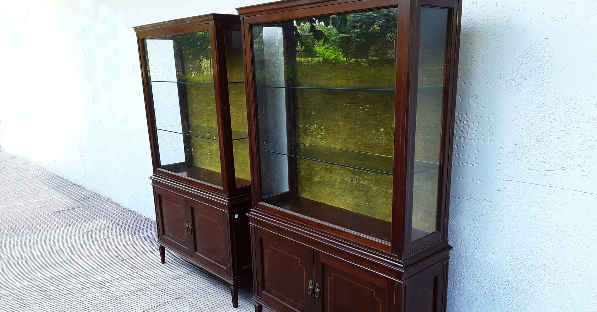 2 Louis XVI style display cabinets with inlaid woodwork